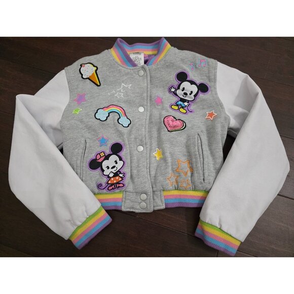 JacketDisney Girls Mickey & Minnie Cutie Varsity Bomber Jacket sz 9/10 Girls - Picture 1 of 6